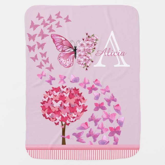 Beautiful Butterflies Monogram Baby Blanket (Front)