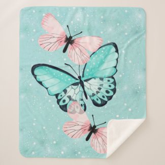 Beautiful Butterflies on a Light Blue Background Sherpa Blanket