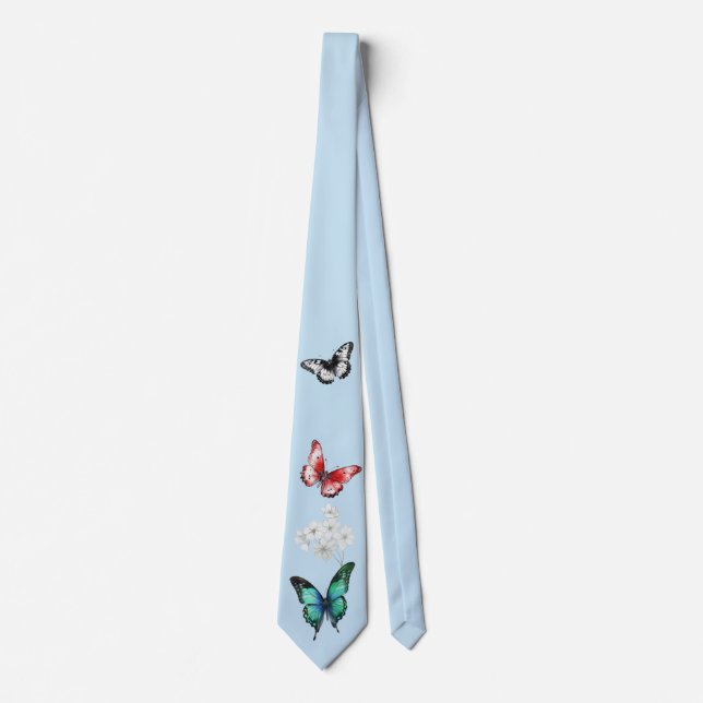 Beautiful Butterflies on an elegant blue  Neck Tie (Front)
