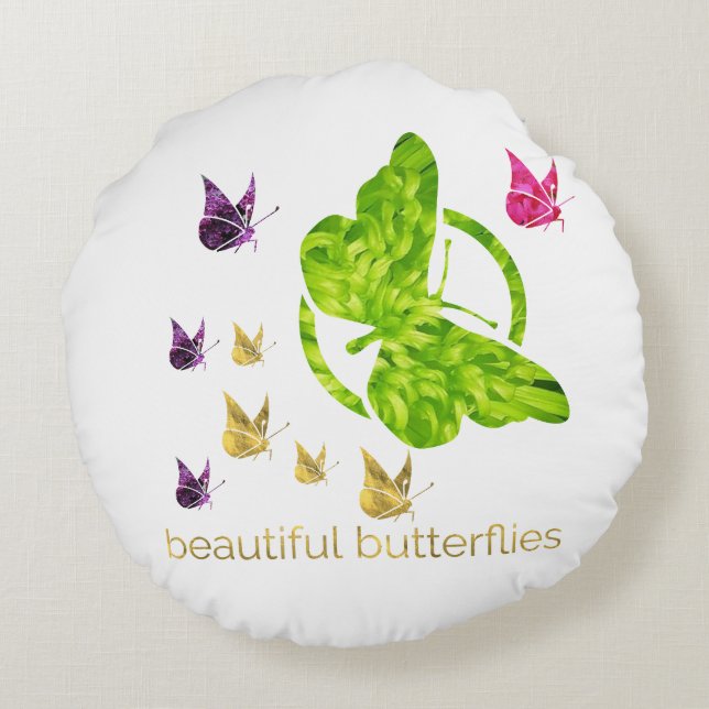 beautiful butterflies round pillow (Back)