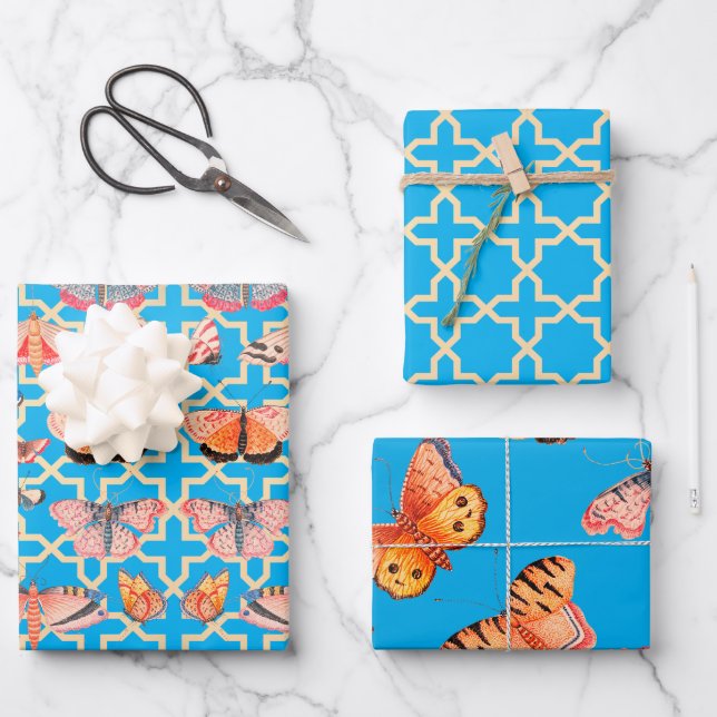 Beautiful Butterflies Turquoise Blue Wrapping Paper Sheets (Front)