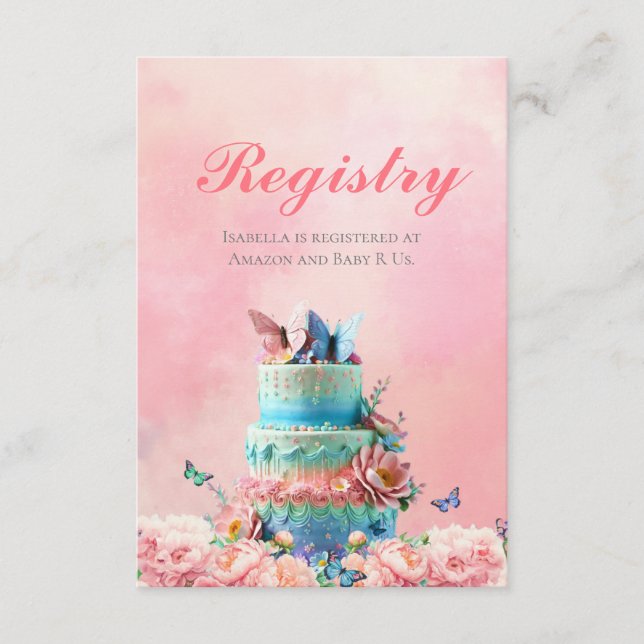 Beautiful Butterflies Twins Baby Registry Enclosure Card (Front)