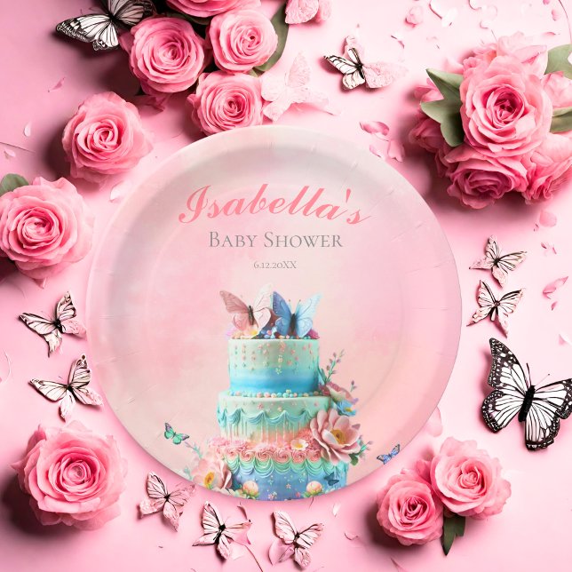 Beautiful Butterflies Twins Baby Shower Paper Plates (Charming plates, twin butterflies dance, delicately holding sweet treats for celebrations.)