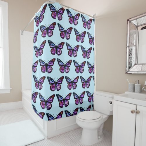 Beautiful Butterflies Watercolor Painting Pattern Shower Curtain