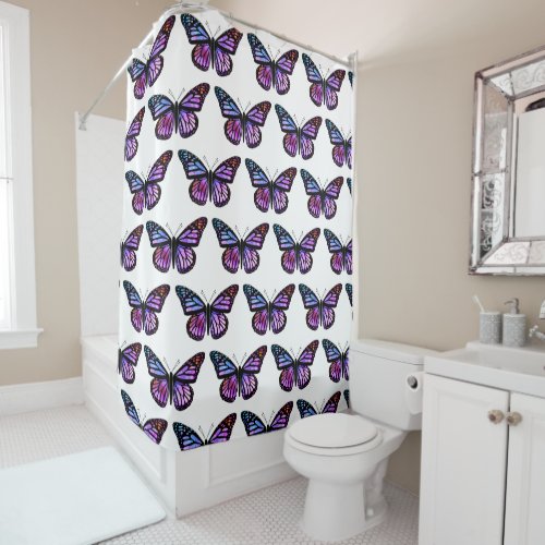 Beautiful Butterflies Watercolor Painting Pattern Shower Curtain