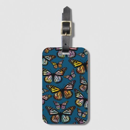 Beautiful Butterflies Watercolor Pattern Blue Luggage Tag