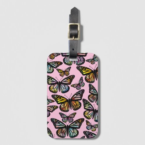 Beautiful Butterflies Watercolor Pattern Pink Luggage Tag