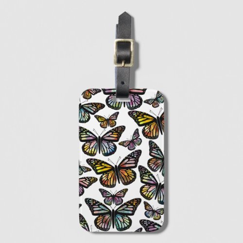 Beautiful Butterflies Watercolor Pattern White Luggage Tag