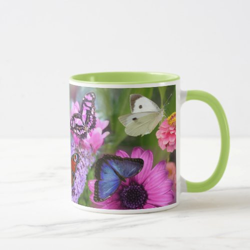 Beautiful Butterflies Wild Flowers Love with Green Mug