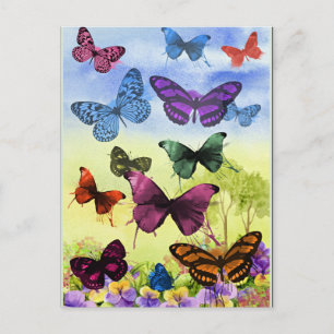Beautiful Butterflies with pretty summer flowers Postcard