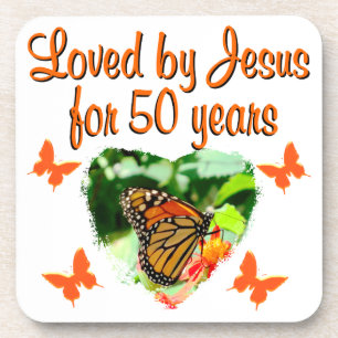 BEAUTIFUL BUTTERFLY 50TH BIRTHDAY DESIGN BEVERAGE COASTER