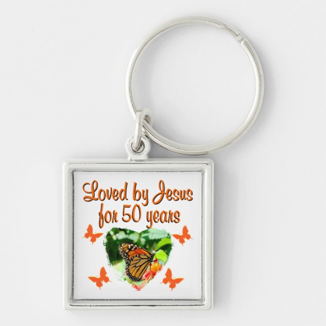 BEAUTIFUL BUTTERFLY 50TH BIRTHDAY DESIGN KEYCHAIN (Front)