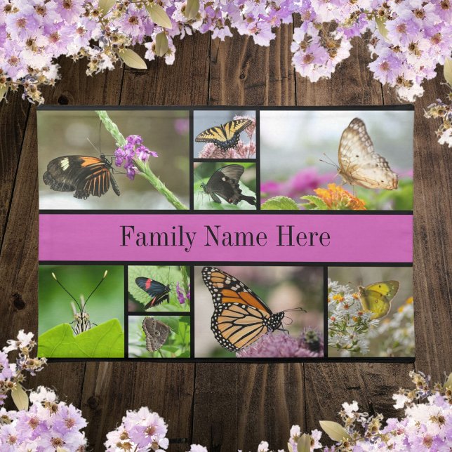 Beautiful Butterfly and Floral Family Name Cloth Placemat (Beautiful butterflies fill this colorful placemat that is customizable with your family name. )
