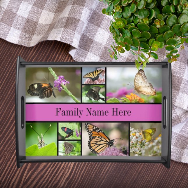 Beautiful Butterfly and Floral Family Name Serving Tray (Creator Uploaded)