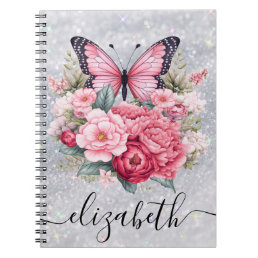 Beautiful Butterfly And Flowers Custom Name Notebook