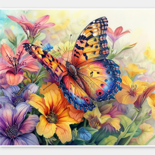 Beautiful Butterfly and Flowers Sticker