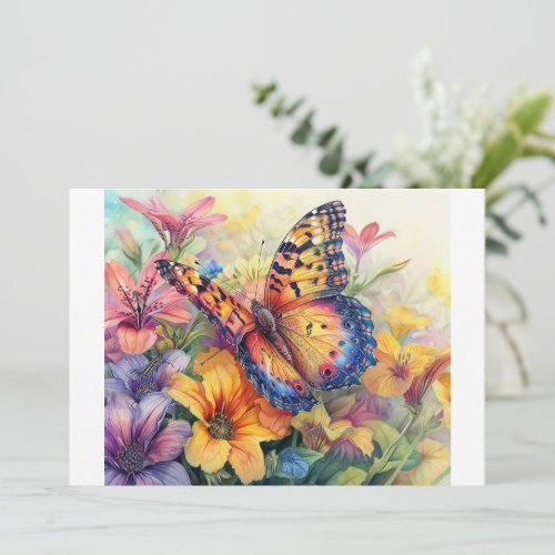 Beautiful Butterfly and Flowers Thank You Card