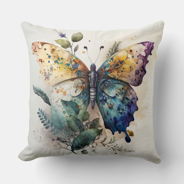 Beautiful Butterfly and Foliage  Throw Pillow (Front)