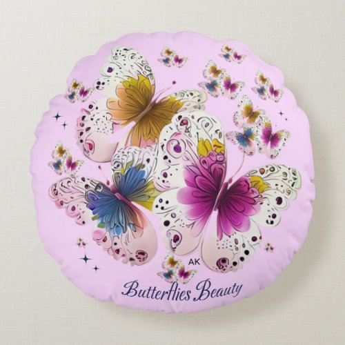 Beautiful Butterfly Art  Round Pillow