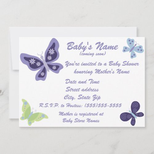 Beautiful Butterfly Baby Shower Invitations