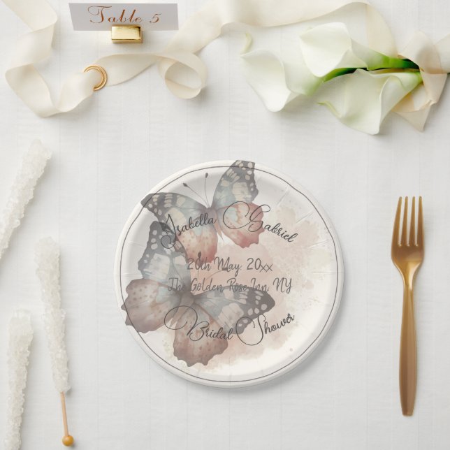 Beautiful Butterfly Bridal Shower Paper Plates (Wedding)