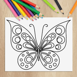 Beautiful Butterfly Coloring Page Rubber Stamp