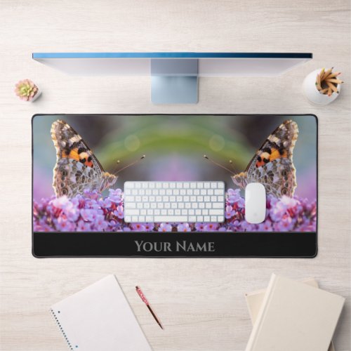 Beautiful butterfly couple on pink lilac blossoms desk mat