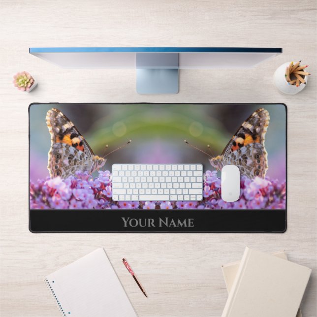 Beautiful butterfly couple on pink lilac blossoms desk mat (Office 1)