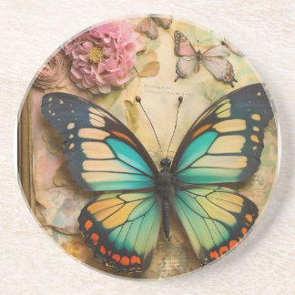 Beautiful Butterfly Design Sandstone Coaster