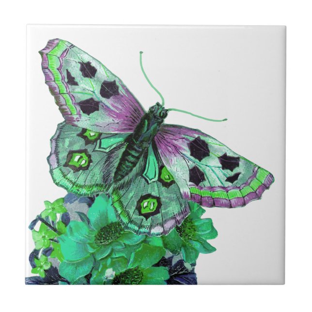 Beautiful Butterfly Flower Ceramic Tile (Front)