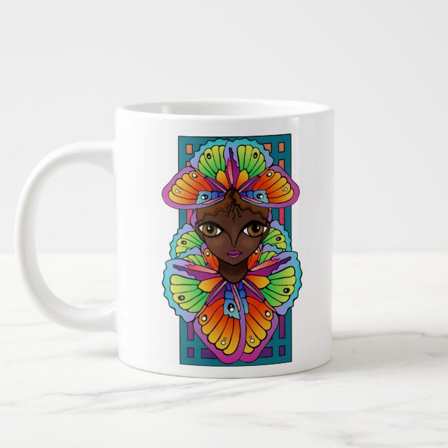 Beautiful Butterfly Girl Custom-Cut Vinyl Sticker Giant Coffee Mug (Left)