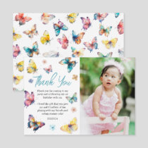 Beautiful Butterfly Girl's Birthday Photo Thank You Card