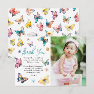 Beautiful Butterfly Girl's Birthday Photo Thank You Card
