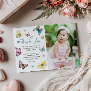 Beautiful Butterfly Girl's Birthday Photo Thank You Card