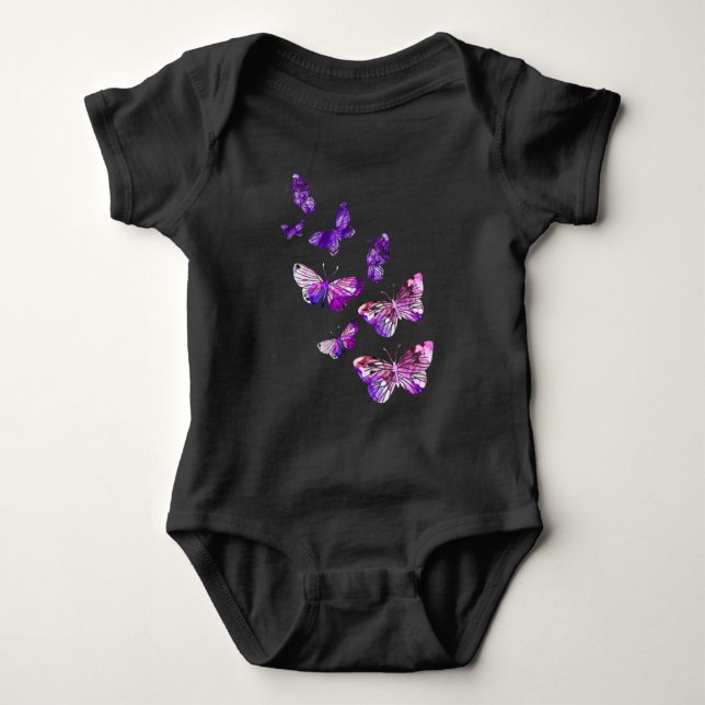 Beautiful Butterfly Girls Purple Butterlies Baby Bodysuit (Front)