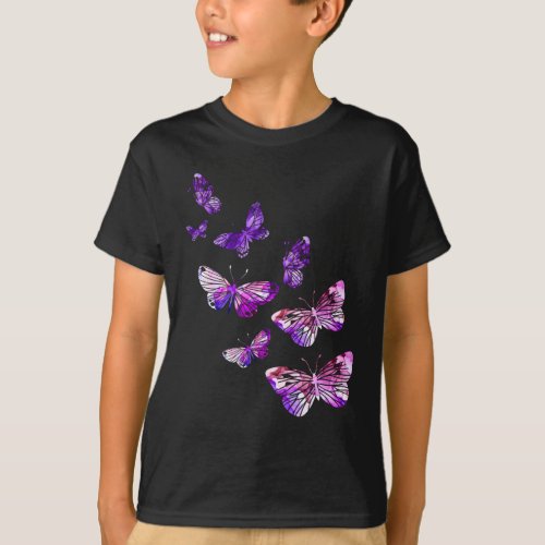 Beautiful Butterfly Girls Purple Butterlies T_Shirt