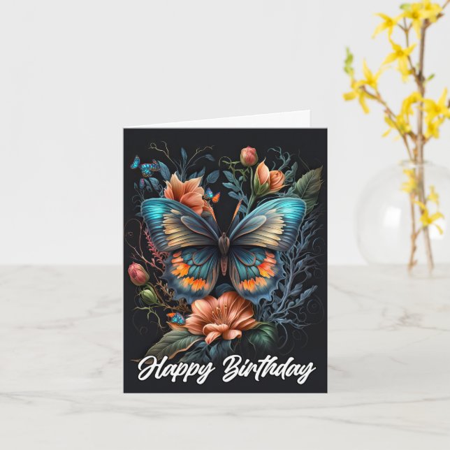Beautiful Butterfly Happy Birthday Card (Yellow Flower)