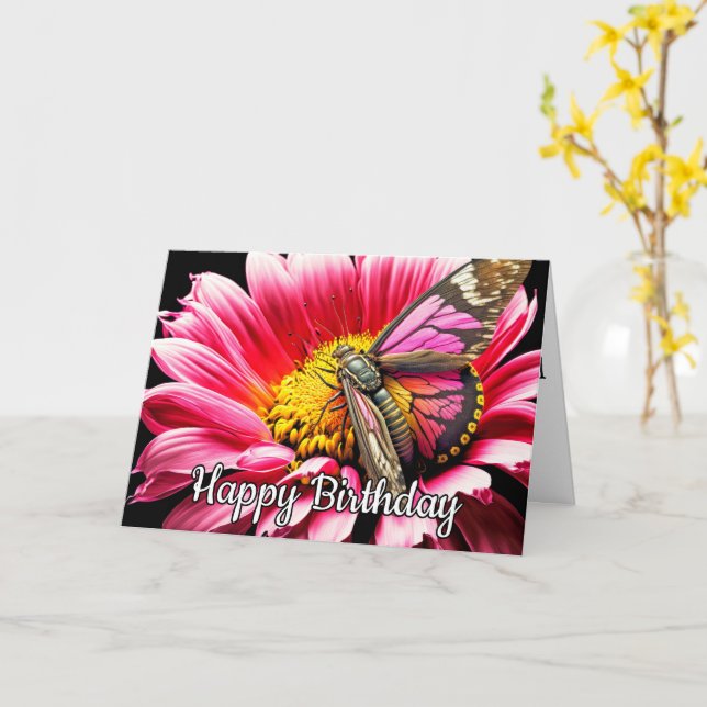 Beautiful Butterfly Happy Birthday Card (Yellow Flower)