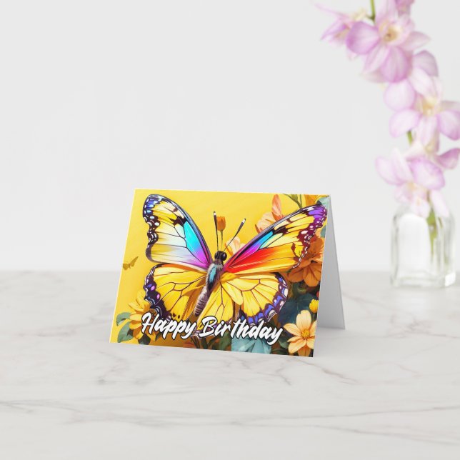 Beautiful Butterfly Illustration Happy Birthday Card (Orchid)