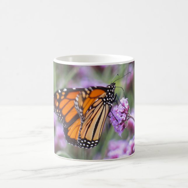 Beautiful Butterfly in Purple Flowers Coffee Mug (Center)