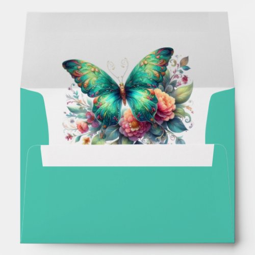 Beautiful Butterfly In Teal Aqua  Envelope