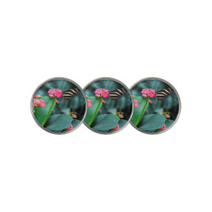 Beautiful butterfly on a pink flower golf ball marker