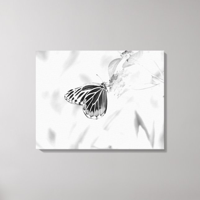 Beautiful Butterfly on flower - Black and White Canvas Print (Front)