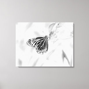 Beautiful Butterfly on flower - Black and White Canvas Print