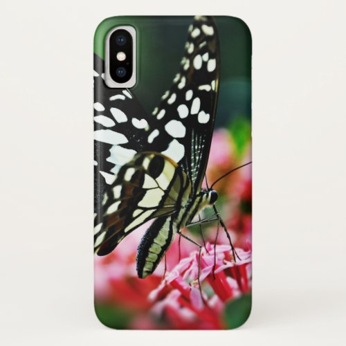 Beautiful Butterfly on Red Flower iPhone X Case