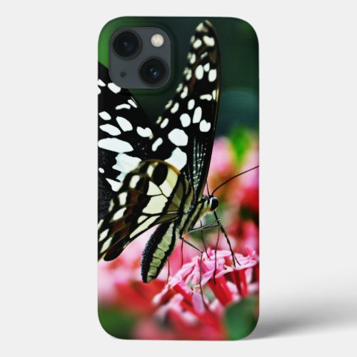 Beautiful Butterfly on Red Flower iPhone 13 Case