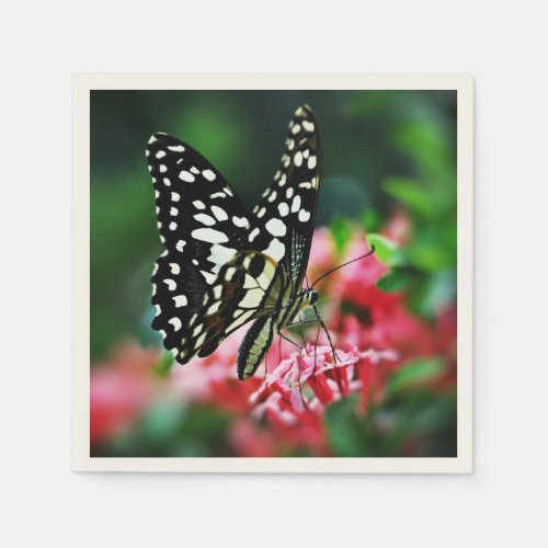 Beautiful Butterfly on Red Flower Napkins