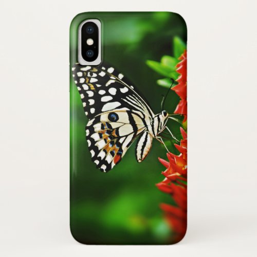Beautiful Butterfly on Red Flowers iPhone X Case