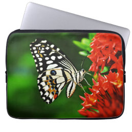 Beautiful Butterfly on Red Flowers Laptop Sleeve