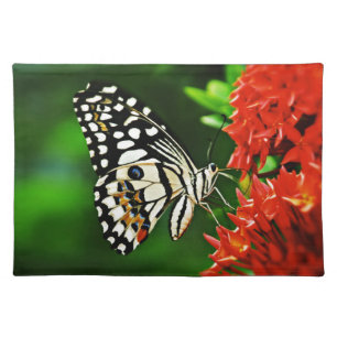 Beautiful Butterfly on Red Flowers Placemat
